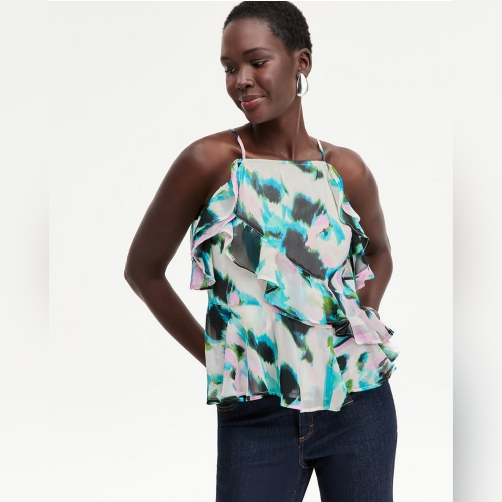 INC International Concepts Teal, Pink and Black Ruffle Camisole